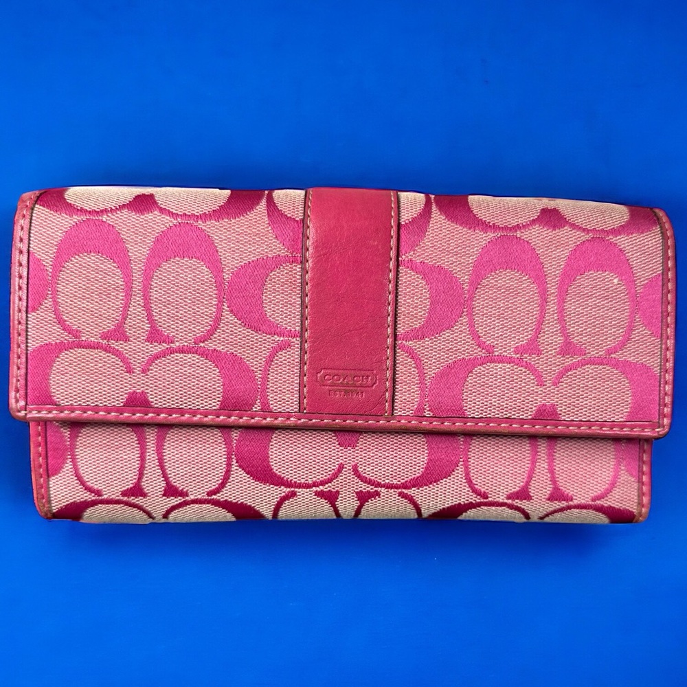 Coach Hot Pink Signature C Long Wallet Monogrammed